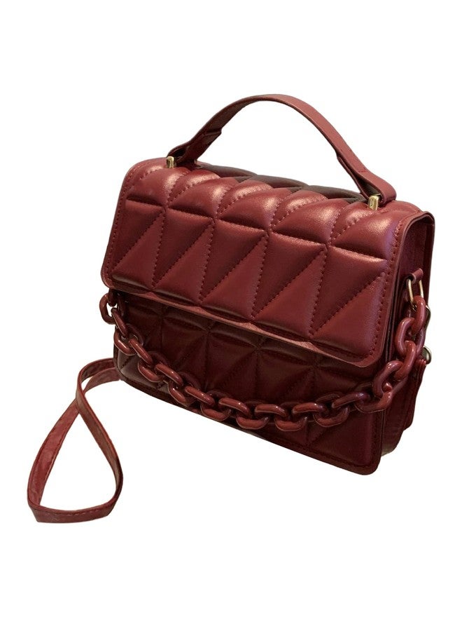 OYOANGLE Women's Quilted PU Leather Square Crossbody Bag Mini Satchel Handbags Fashion Purse Burgundy One Size - Image 1