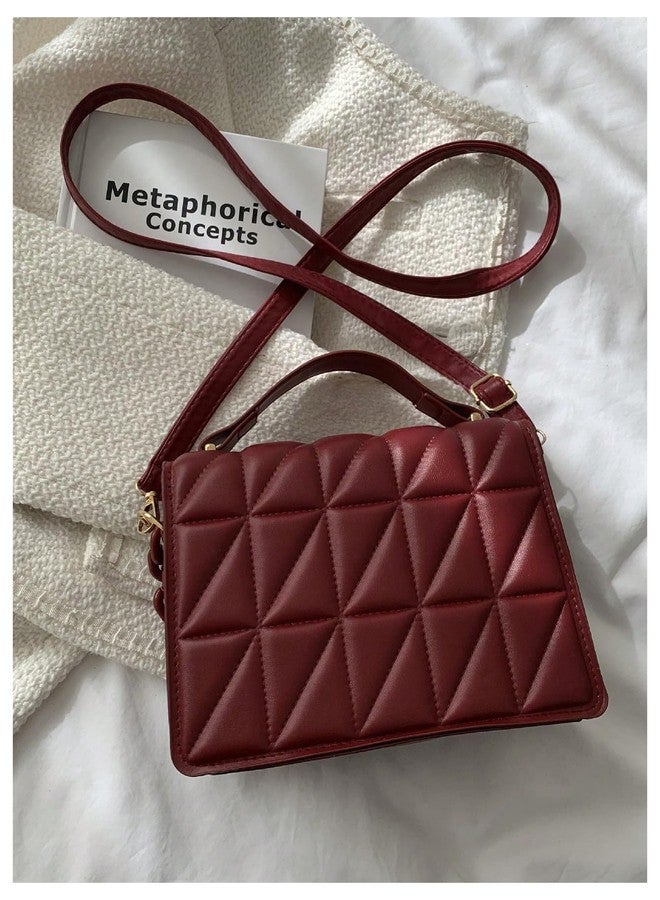 OYOANGLE Women's Quilted PU Leather Square Crossbody Bag Mini Satchel Handbags Fashion Purse Burgundy One Size - Image 2