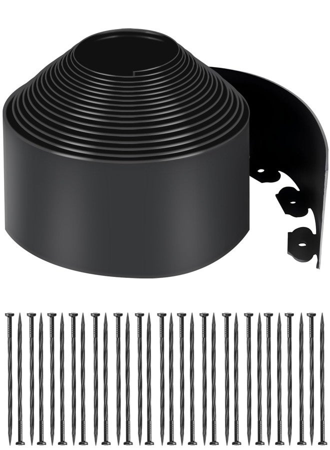 LINSHRY 33 FT Landscape Edging No Dig, 4 in.Tall Garden Edging Border with 30 Spikes, Flexible Plastic Lawn Edging for Landscaping Flower Bed Yard Pathway(Black) - Image 1