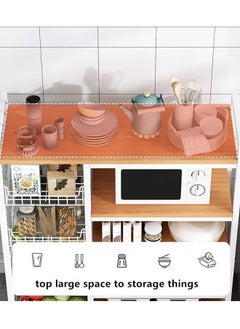 AGD Durable Kitchen Shelf and Microwave Holder Multi-Use Kitchen Storage Rack, 4 Layers with Wire Side Baskets for Vegetables and Fruits, Hooks for Hanging Spoons and Towels, H103*W80*D30 cm  - Image 3