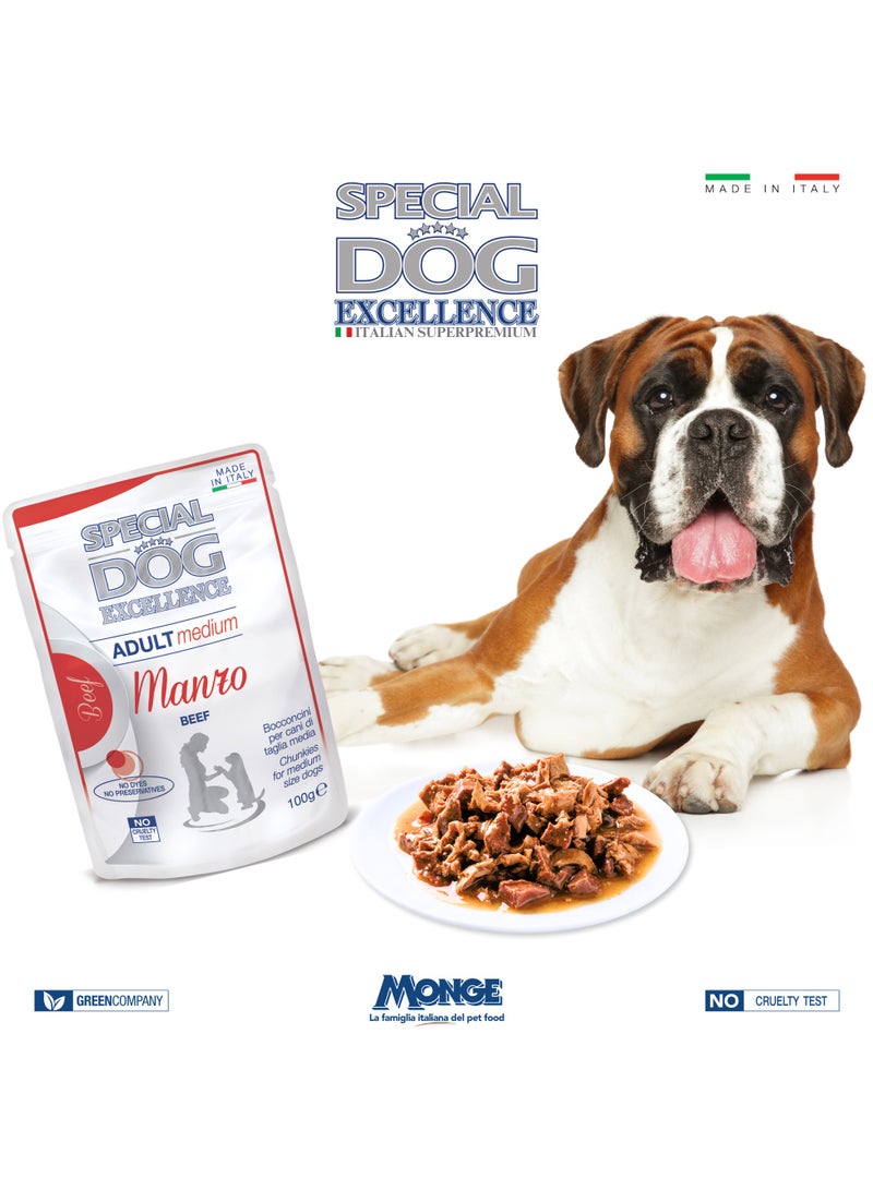 Monge Special Dog Excellence by Monge | Adult Medium Dog Wet Food with Beef | Super Premium Complementary Wet Dog Food | Chunkies in Pouch - Image 2