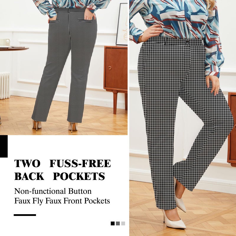 DGD Plus Size Women's Straight-Leg Dress Pants - Slacks for Business Casual,Work Clothes for Office QN 2XL Houndstooth - Image 4