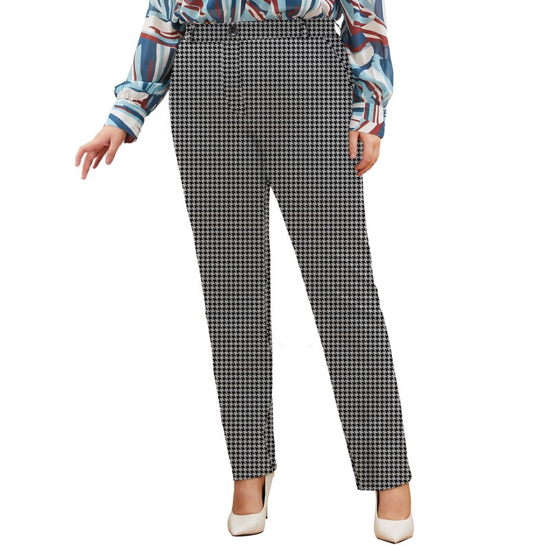 DGD Plus Size Women's Straight-Leg Dress Pants - Slacks for Business Casual,Work Clothes for Office QN 2XL Houndstooth - Image 1