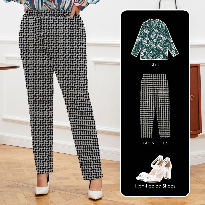 DGD Plus Size Women's Straight-Leg Dress Pants - Slacks for Business Casual,Work Clothes for Office QN 2XL Houndstooth - Image 3