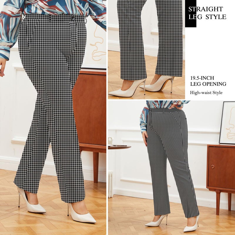 DGD Plus Size Women's Straight-Leg Dress Pants - Slacks for Business Casual,Work Clothes for Office QN 2XL Houndstooth - Image 2