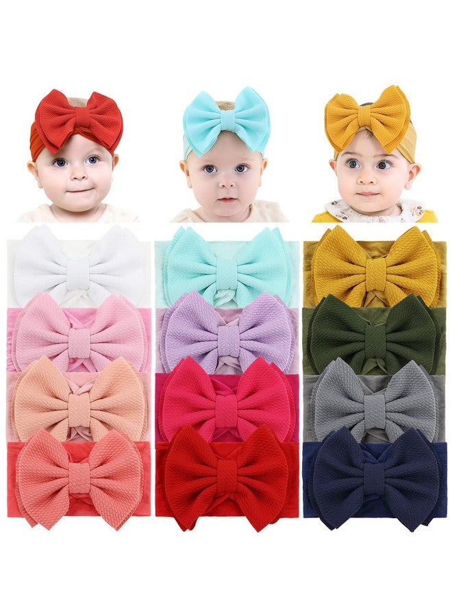 Cinaci 12 Pack Super Stretchy Nylon Headbands with Big Bow Hair Accessories Wide Headwraps for Baby Girls Infants Toddlers Kids - Image 1