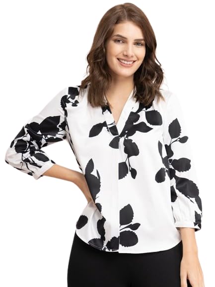 PATLANI Women s/Girl s Rayon Full Stitched Lightwait Casual Top with Digital Floral Print. White - Image 1