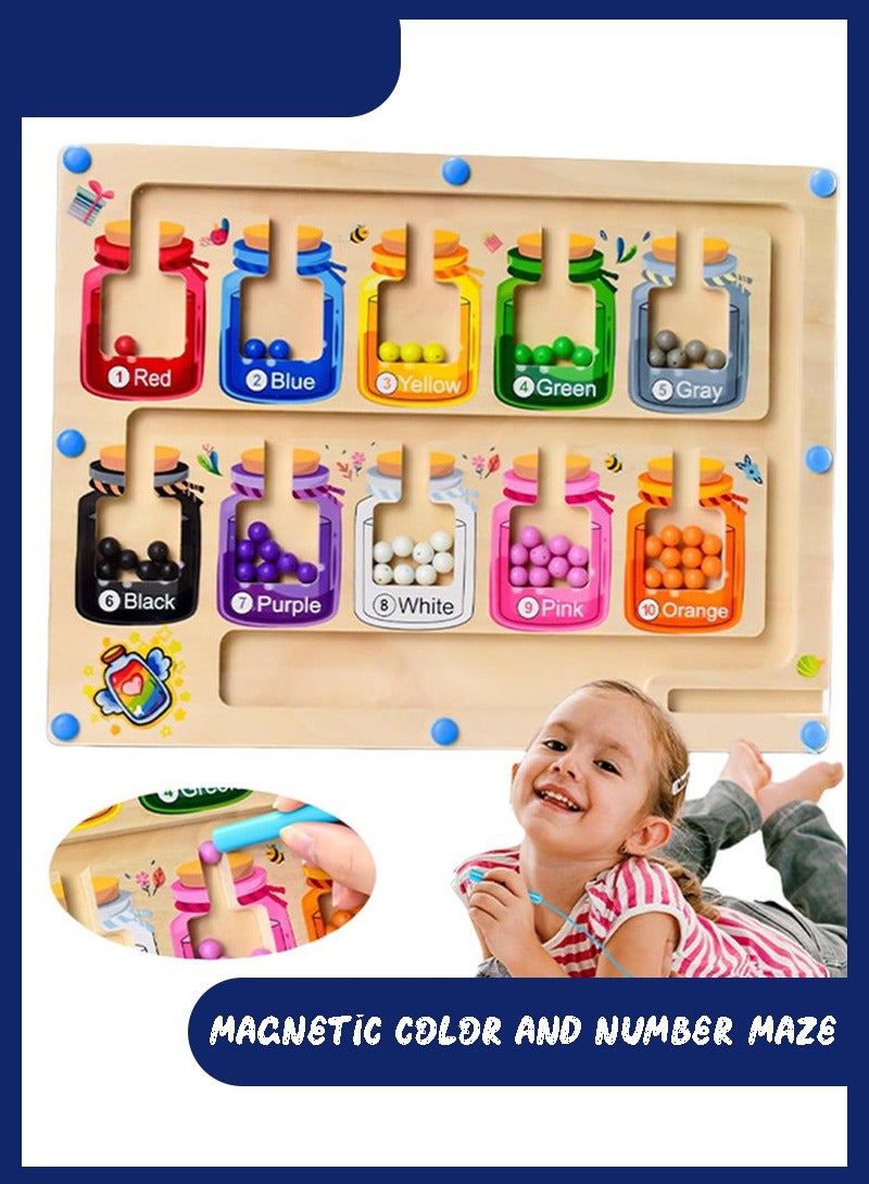 general Wooden Toddler Puzzle Board for 3-5 Year Old Boys and Girls, Montessori Magnetic Color and Number Maze for Learning, Counting, And Fine Motor Skills Development (Multicolour) - Image 1