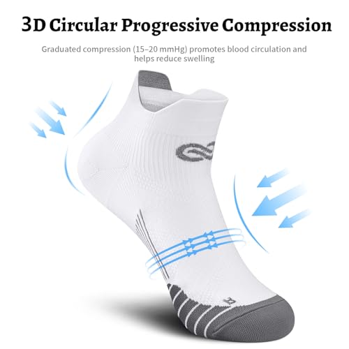 PAPLUS Low Cut Compression Socks for Men and Women(6 Pairs), No Show Ankle Running Cycling Socks with Arch Support for Plantar Fasciitis, Cyling, Athletic, Flight, Travel, Nurses. White L/XL - Image 3