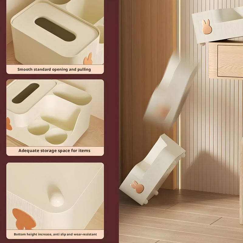 Jinila Multi-Functional Tissue Paper Storage Holder and Desk Organizer 5 Compartment Tissue, Remote, Pen & Pencil Stationery Storage Stand (Pack of 1, Cream) - Image 4
