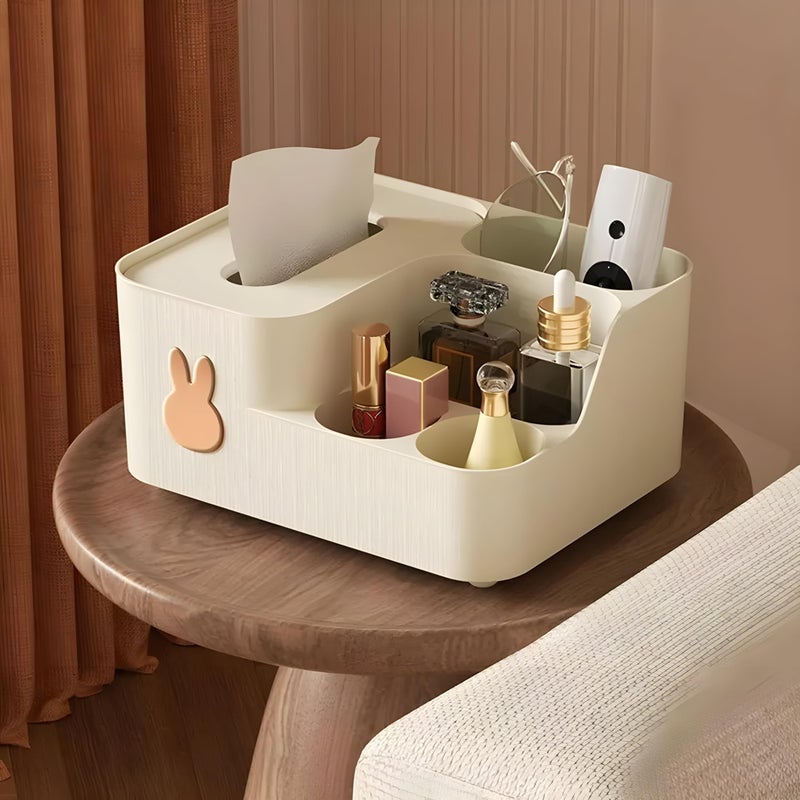 Jinila Multi-Functional Tissue Paper Storage Holder and Desk Organizer 5 Compartment Tissue, Remote, Pen & Pencil Stationery Storage Stand (Pack of 1, Cream) - Image 5