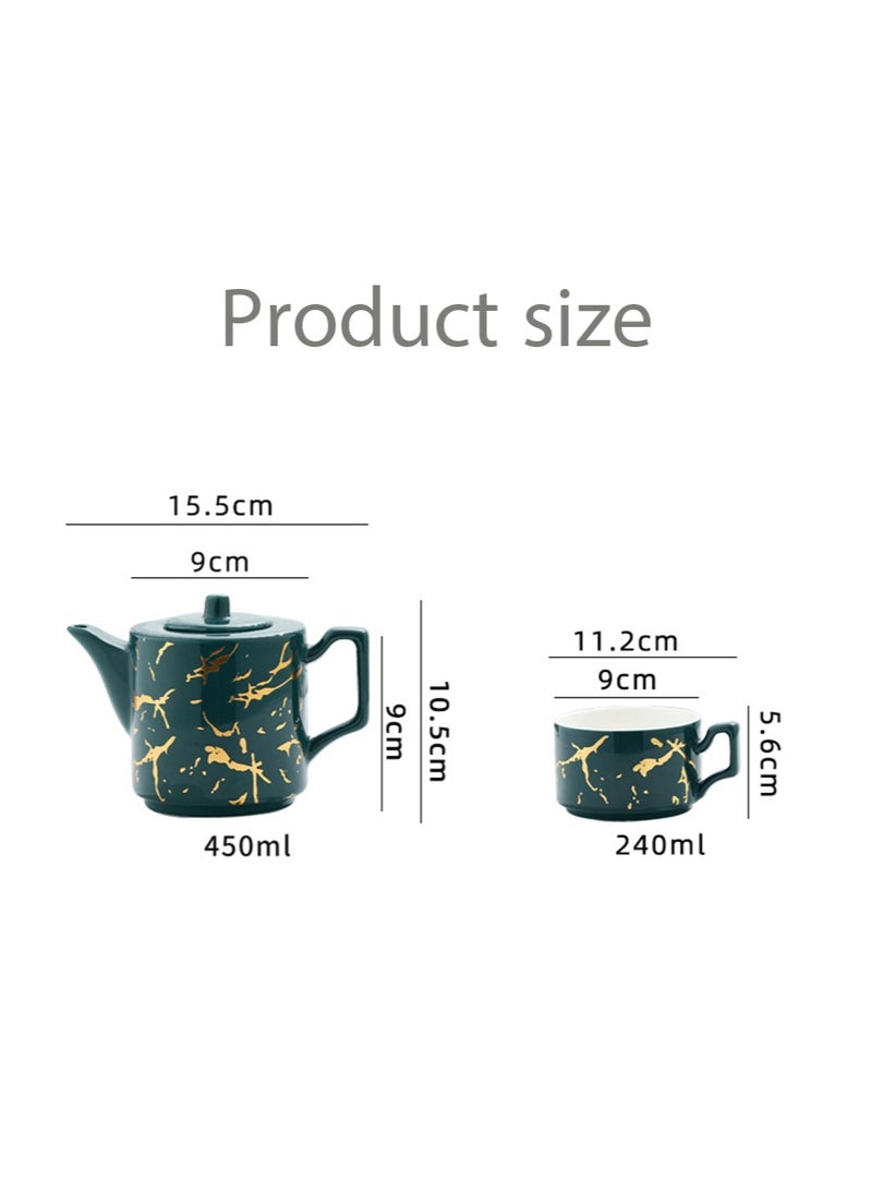 EZdenK Stackable Ceramic Teapot and Teacup 3-Piece Set, Marble Pattern, Stacked Kettle, 2 Cups and 1 Teapot, Suitable for Office Home Gifts(Black) - Image 3