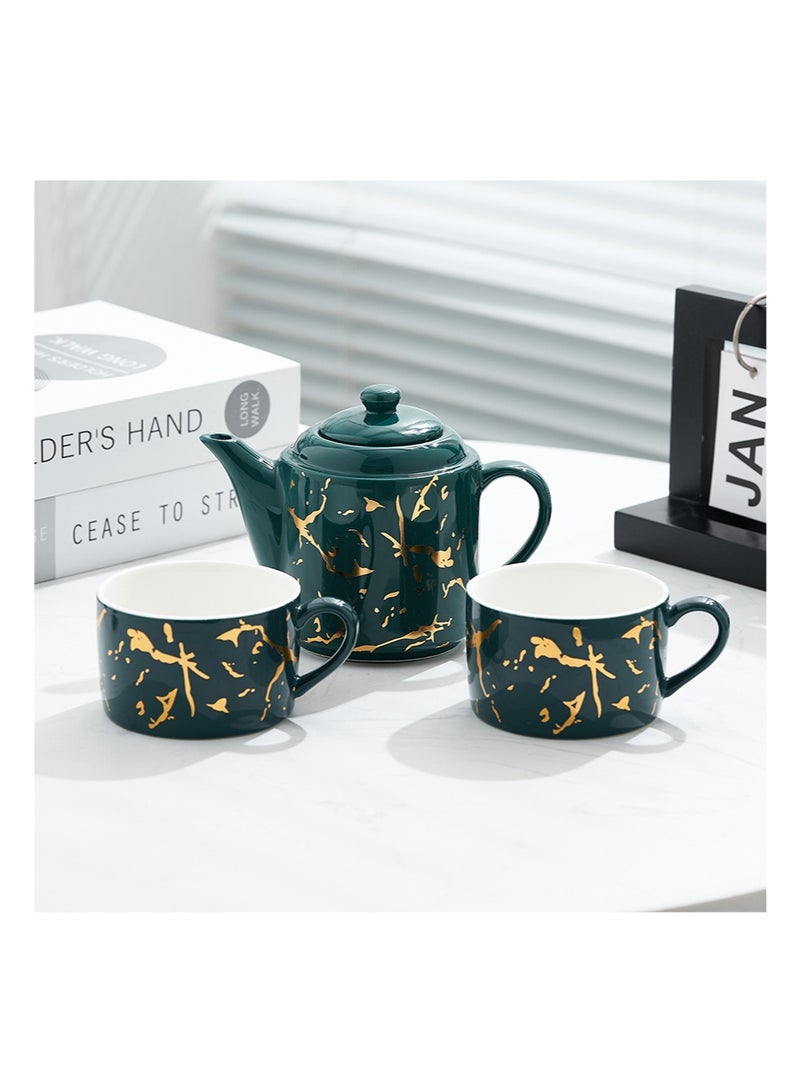 EZdenK Stackable Ceramic Teapot and Teacup 3-Piece Set, Marble Pattern, Stacked Kettle, 2 Cups and 1 Teapot, Suitable for Office Home Gifts(Black) - Image 5