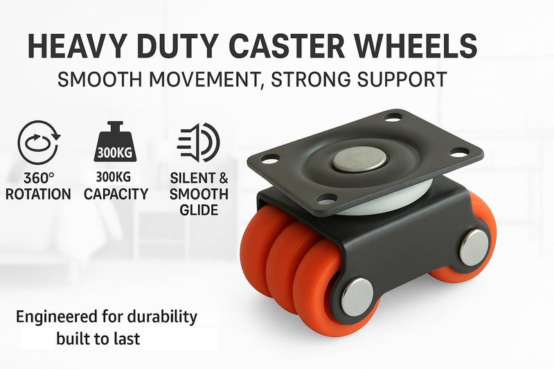 APPSTER 8pcs Revolving Six Wheel Castor Roller Baby Sixer Caster Wheels Size: 20mm | 360 Degrees Rotating Heavy Duty 300Kg Load Capacity for Trolley, Furniture, Table - Pack of 8pcs - Image 3