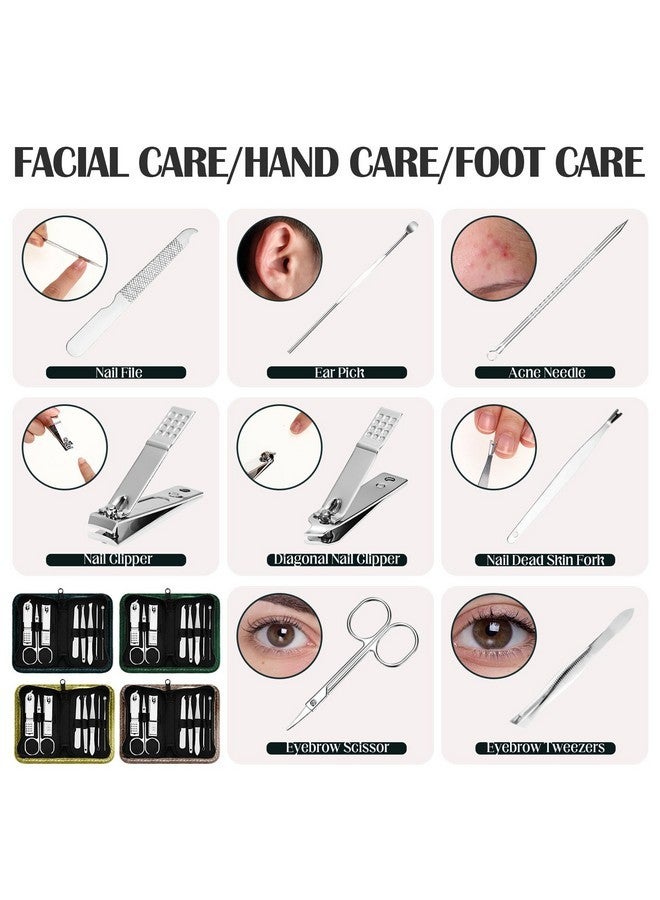 كوم مجموعة مكونة من 24 طقم للعناية بالأظافر، مجموعة مانيكير بسحاب، مقص أظافر احترافي 8 في 1 من الفولاذ المقاوم للصدأ، أدوات للعناية بالأظافر مع حقيبة سفر فاخرة، هدايا للرجال والنساء والأصدقاء والزملاء (سلسلة خضراء) - Image 4