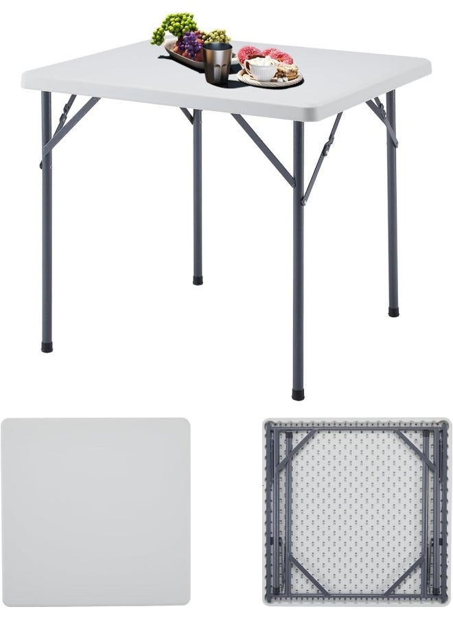 MOMENT Folding Square Lightweight Trestle Outdoor Camping Table, Heavy Duty Plastic Outdoor Folding Picnic Table, Folding Trestle Table For Bbq Party, Folds In Half With Carry Handle, White [88×88×75Cm]  - Image 1