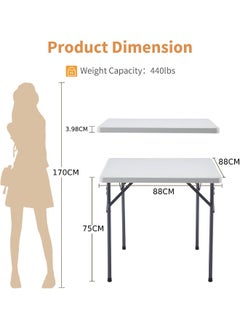 MOMENT Folding Square Lightweight Trestle Outdoor Camping Table, Heavy Duty Plastic Outdoor Folding Picnic Table, Folding Trestle Table For Bbq Party, Folds In Half With Carry Handle, White [88×88×75Cm]  - Image 3