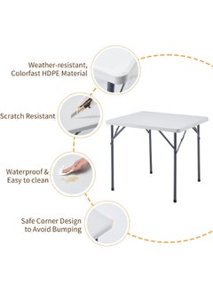 MOMENT Folding Square Lightweight Trestle Outdoor Camping Table, Heavy Duty Plastic Outdoor Folding Picnic Table, Folding Trestle Table For Bbq Party, Folds In Half With Carry Handle, White [88×88×75Cm]  - Image 5