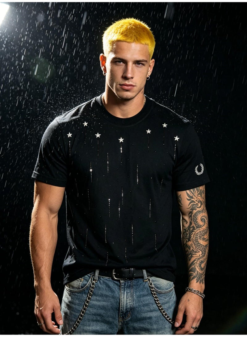 فريد بيري Unisex star rhinestones embellish short-sleeved T-shirts, laurel wreath Logo casual street T-shirts for men and women. - Image 3