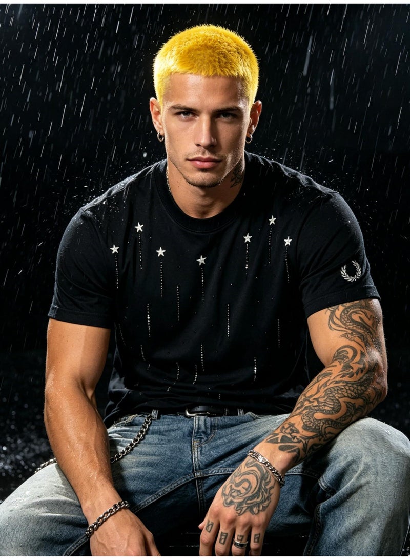 فريد بيري Unisex star rhinestones embellish short-sleeved T-shirts, laurel wreath Logo casual street T-shirts for men and women. - Image 1