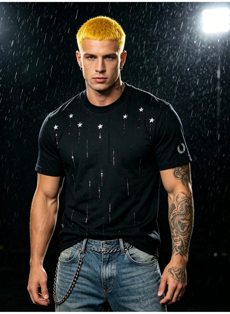 فريد بيري Unisex star rhinestones embellish short-sleeved T-shirts, laurel wreath Logo casual street T-shirts for men and women. - Image 5