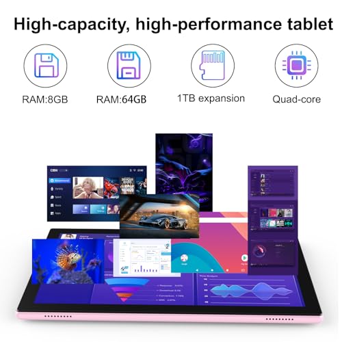 CUPEISI 10 Inch Android 15 Tablet, 2 in 1 Tablets with Keyboard/Mouse/Case/Stylus, 8GB RAM+64GB ROM/1TB Expandable, 1.8Ghz Quad-core Processor, 1280 * 800 HD Touch Screen, 8MP Camera, 2.4G/5G WiFi 6 Tablet - Image 3