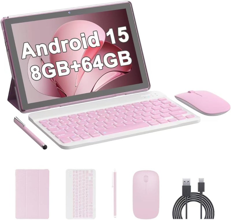 CUPEISI 10 Inch Android 15 Tablet, 2 in 1 Tablets with Keyboard/Mouse/Case/Stylus, 8GB RAM+64GB ROM/1TB Expandable, 1.8Ghz Quad-core Processor, 1280 * 800 HD Touch Screen, 8MP Camera, 2.4G/5G WiFi 6 Tablet - Image 1