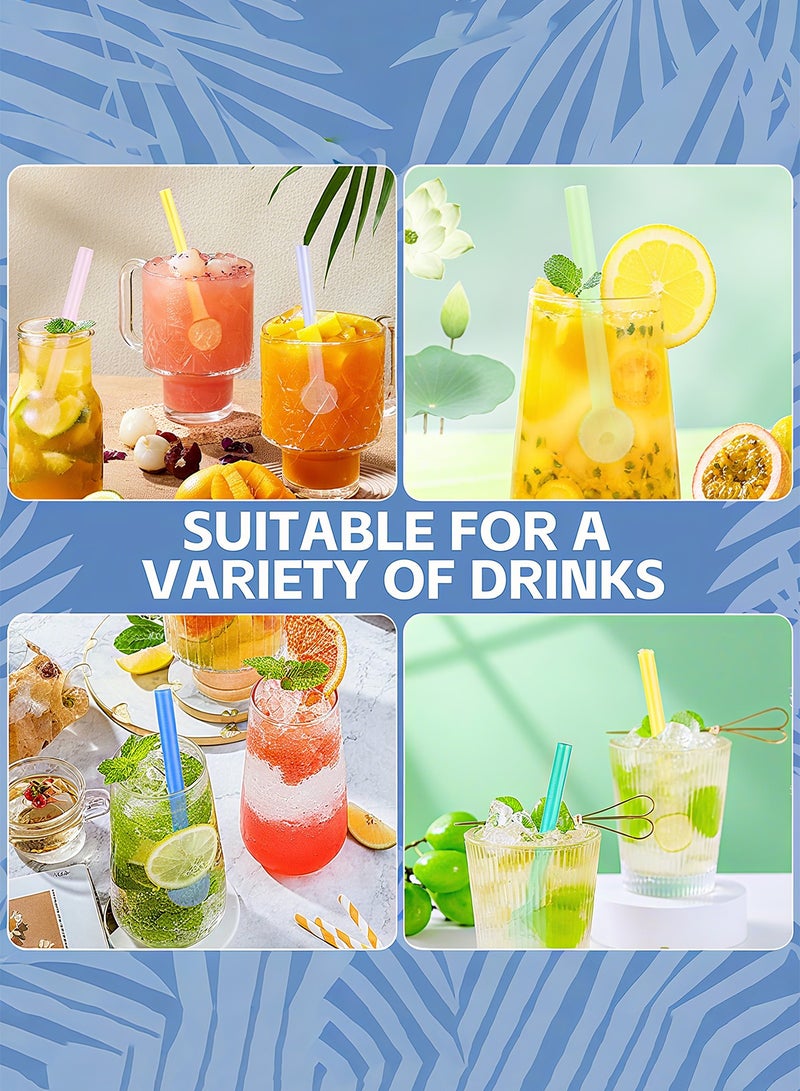 هيروكس 8 قطع من مصاصات الزجاج الملونة، مقاومة للكسر وآمنة للاستخدام في غسالة الأطباق، مصاصات قابلة لإعادة الاستخدام مع فرشاة، للعصائر والمشروبات الساخنة والباردة والقهوة (4 بوصة) - Image 2