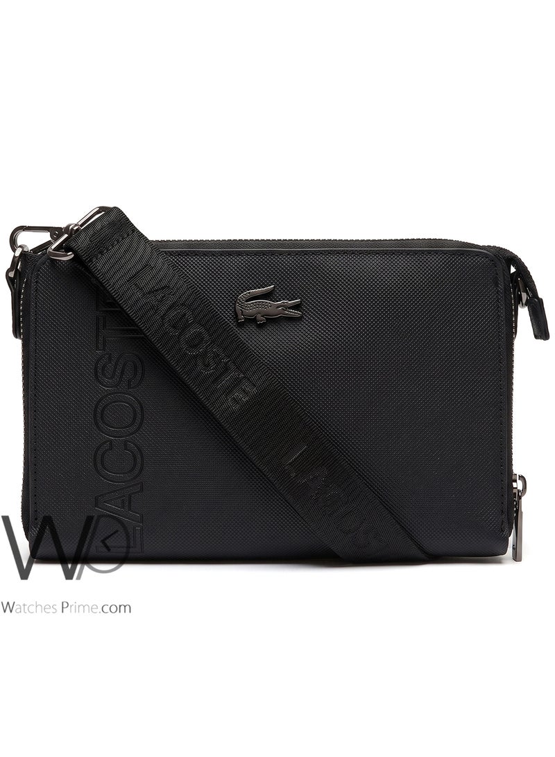 Lacoste Black Piqué Textured Crossbody Bag and Tech Clutch - Image 1