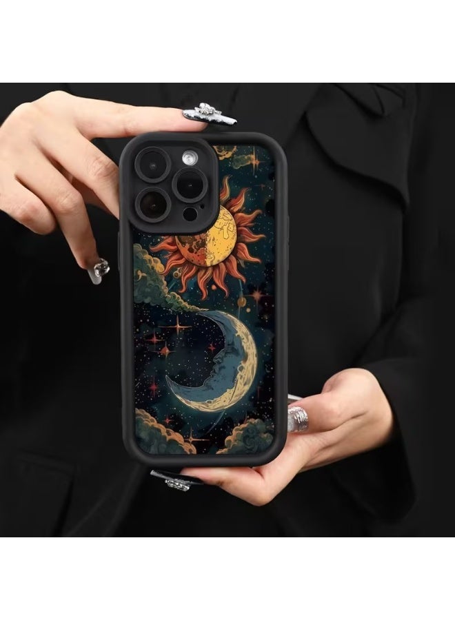 تيمو غطاء هاتف بتصميم الشمس والقمر، غطاء هاتف جديد بتصميم سلم عين السماء، ممتع وبسيط وعصري لأسلوب شخصي للرجال والنساء، مناسب لغطاء هاتف آيفون 15 برو - Image 1