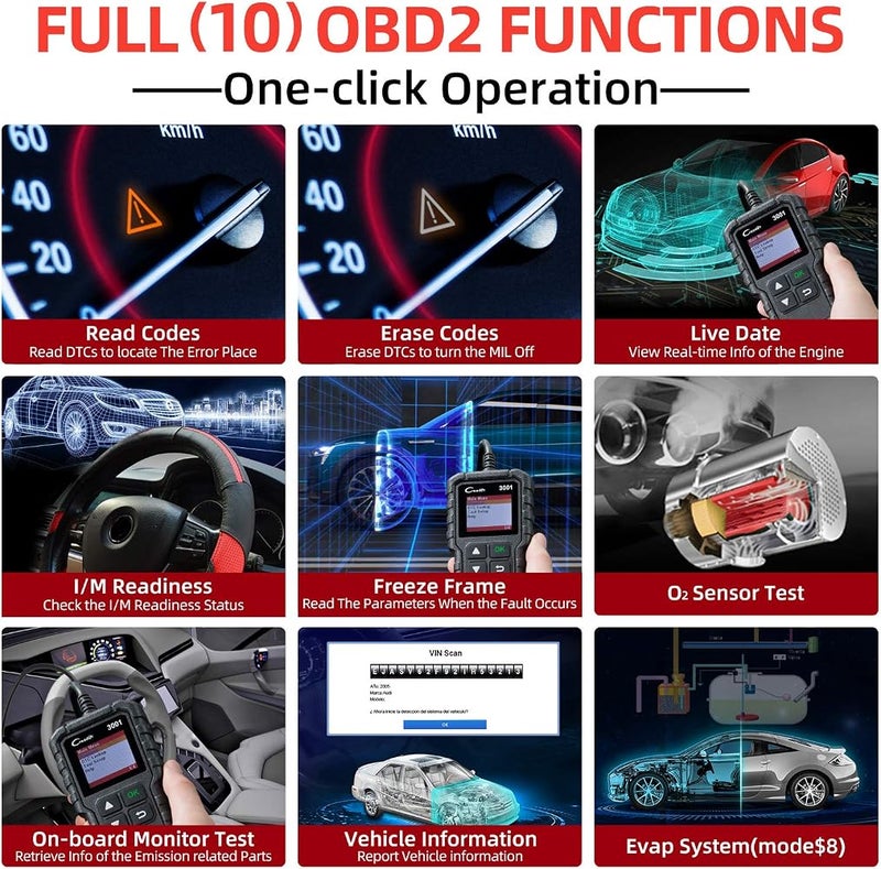 LAUNCH CReader 3001 OBD2 Scanner OBD II EOBD Car Fault Code Reader Professional Automotive Diagnostic Tool,DTCs Check Engine Light Scan Tool,Support O2 Sensor,Evap System Test - Image 3