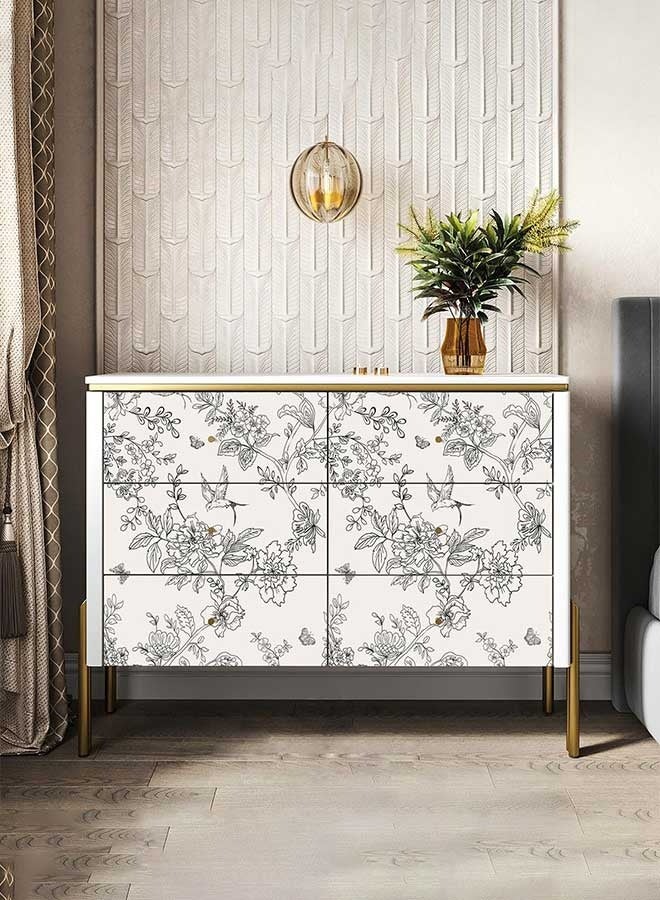 رَوَائِد ورق جدران زهري بلون أسود وكريمي، لاصق وقابل للإزالة، مقاس ‎17.3 × 196.8‎ بوصة، بتصميم زهري عتيق مع زهور وطيور، ورق تزييني لاصق ذاتيًا للحمام والخزائن - Image 2