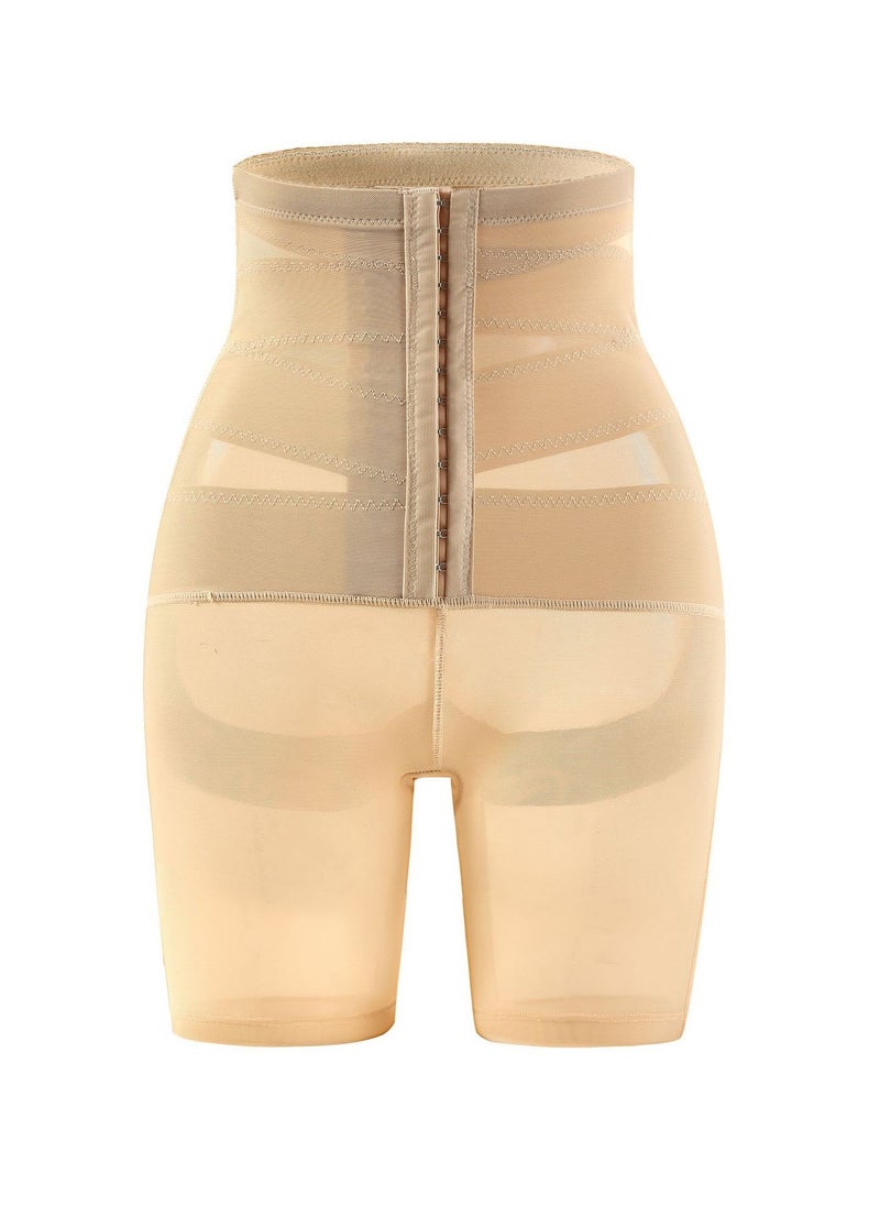 Loquat - Womens Body Shaper Tummy Control buckle  Boxer Briefs Solid Color Cross Slim Waist Hip Lift Shapewear Underwear Hip Panties Beige - Image 1