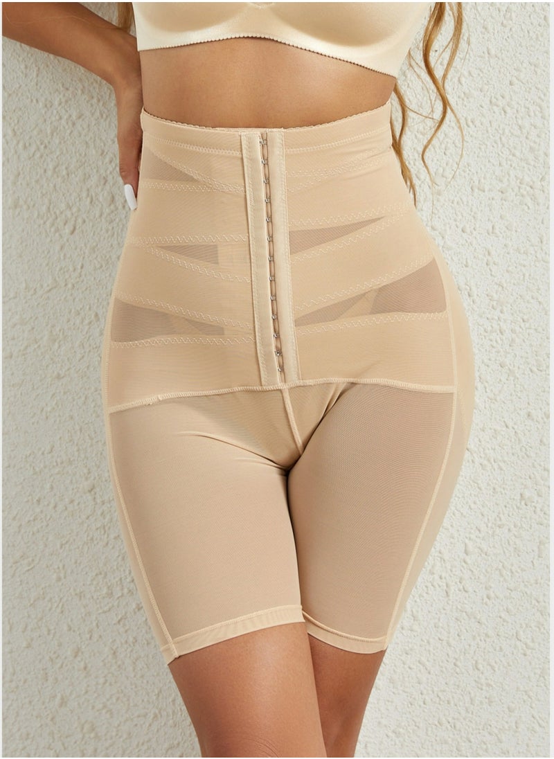 Loquat - Womens Body Shaper Tummy Control buckle  Boxer Briefs Solid Color Cross Slim Waist Hip Lift Shapewear Underwear Hip Panties Beige - Image 1