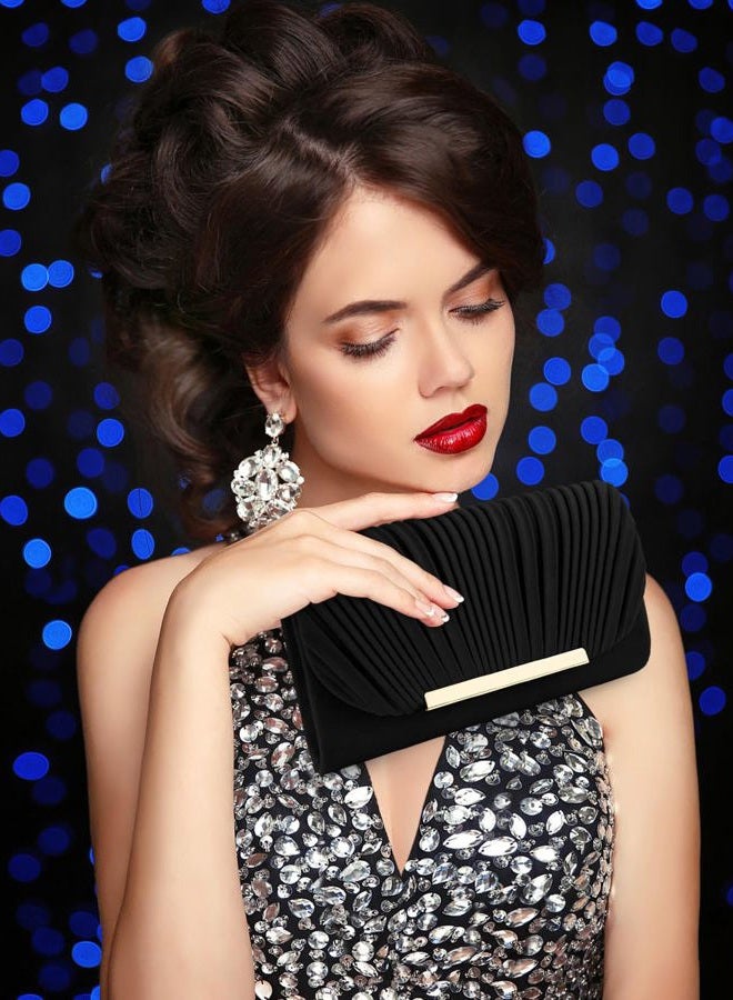 TINDTOP Clutch Purses for Women Evening Handbags for Formal Wedding Party Cocktail Prom Crossbody Shoulder Envelope Bag, B-black, Medium - Image 3
