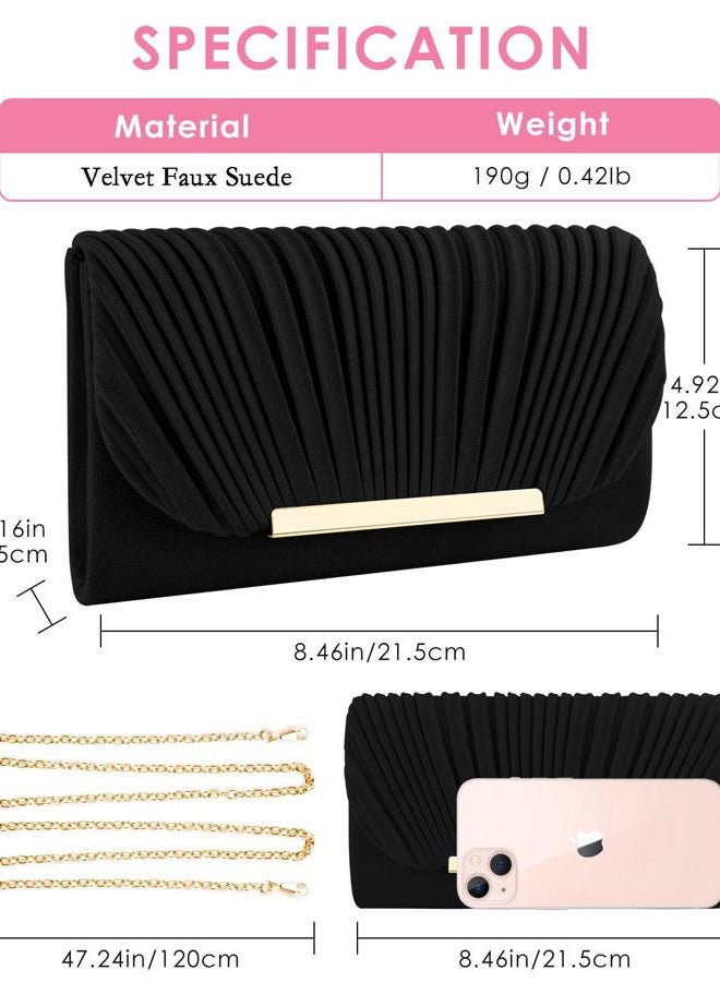 TINDTOP Clutch Purses for Women Evening Handbags for Formal Wedding Party Cocktail Prom Crossbody Shoulder Envelope Bag, B-black, Medium - Image 4