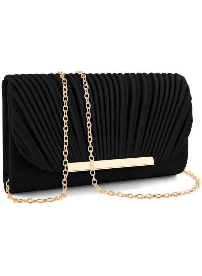 TINDTOP Clutch Purses for Women Evening Handbags for Formal Wedding Party Cocktail Prom Crossbody Shoulder Envelope Bag, B-black, Medium - Image 1