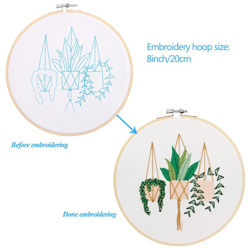 KISSBUTY Full Range of Embroidery Starter Kit with Pattern, Cross Stitch Kit Including Embroidery Fabric with Plant Pattern, Bamboo Embroidery Hoop, Color Threads and Tools Kit (Epipremnum Aureum) - Image 2