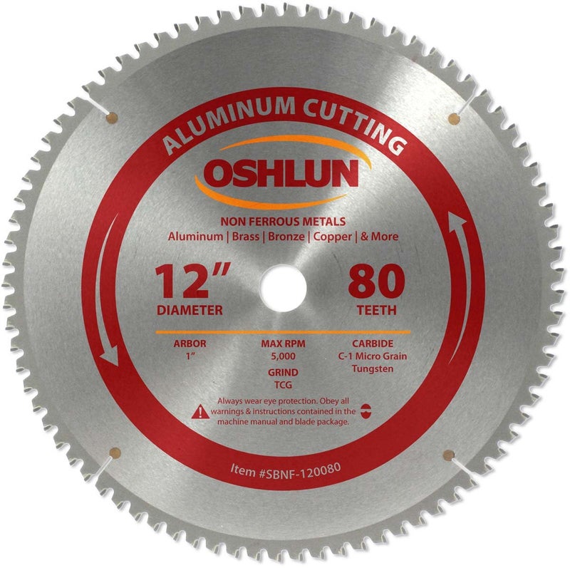 Oshlun SBNF120080 12Inch 80 Tooth TCG Saw Blade with 1Inch Arbor for Aluminum and Non Ferrous Metals