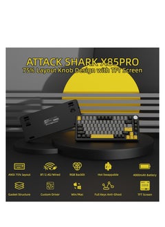 هجوم القرش لوحة مفاتيح ميكانيكية لاسلكية ATTACK SHARK X85PRO مع شاشة TFT ومقبض، لوحة مفاتيح ألعاب QMK 75% مع حشية، سلكية 2.4G/BT/USB-C، قابلة للتبديل السريع، 4000 مللي أمبير/ساعة، NKRO، RGB، كمبيوتر شخصي/ماك  - Image 5