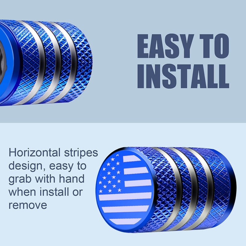 DECURCAR Tire Valve Stem Cap Cover - (5 Pack) Tire Air Cap Metal with Plastic Liner Corrosion Resistant Leak-Proof American Flag for Car Truck Motorcycle Bike Blue - Image 4