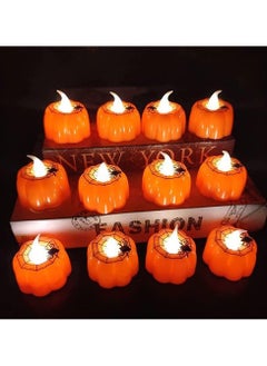 VUCATIN 12pcs Pumpkin Candle Light Party Supplies LED Lights Lantern Lamp Ornaments Props Decorations for Home (Spider Net)  - Image 1
