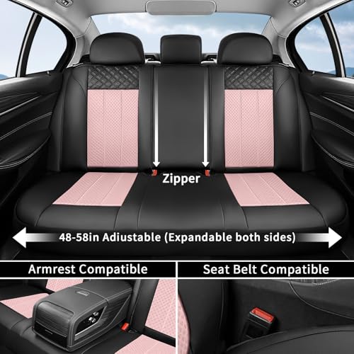 FLORICH Pink Car Seat Covers Full Set Leather Mesh Front and Rear Seat Cover Automotive Seat Cushion 5-Seat Driver Seat Covers Protector Universal Fit for Most Car SUV Sedan Truck, Black&Pink - Image 4