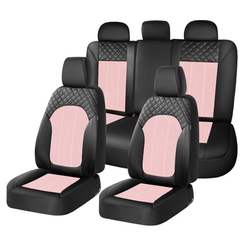 FLORICH Pink Car Seat Covers Full Set Leather Mesh Front and Rear Seat Cover Automotive Seat Cushion 5-Seat Driver Seat Covers Protector Universal Fit for Most Car SUV Sedan Truck, Black&Pink - Image 1