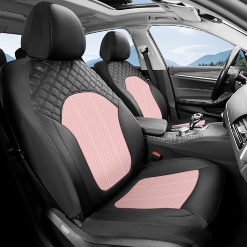FLORICH Pink Car Seat Covers Full Set Leather Mesh Front and Rear Seat Cover Automotive Seat Cushion 5-Seat Driver Seat Covers Protector Universal Fit for Most Car SUV Sedan Truck, Black&Pink - Image 2