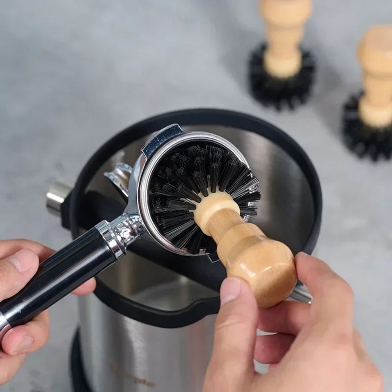 1pc Double Sided Barista Espresso Coffee Tamper Cleaning Brush With Wooden Handle Size L - Image 1