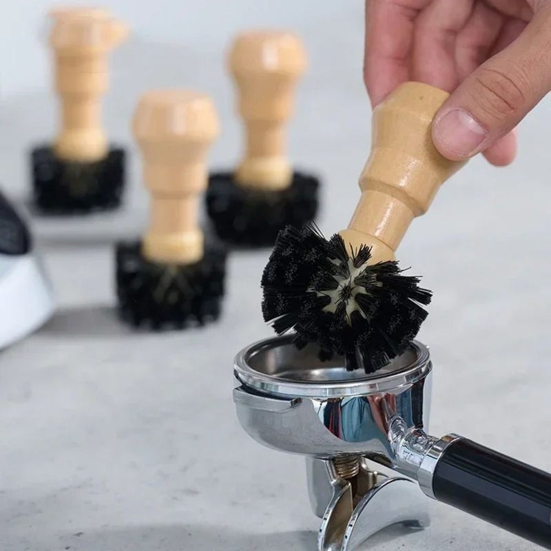 1pc Double Sided Barista Espresso Coffee Tamper Cleaning Brush With Wooden Handle Size L - Image 5