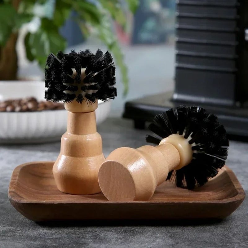 1pc Double Sided Barista Espresso Coffee Tamper Cleaning Brush With Wooden Handle Size L - Image 2