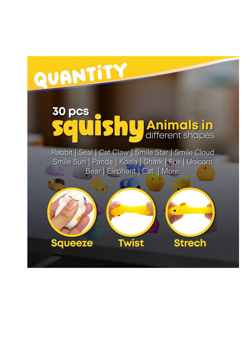 Raxoom 30Pcs Mochi Squishy Toys in Different Shapes | Lightweight | BPA Free | Squeezable | Portable | Washable | For all Ages Stress Relief | Gift Toys - Image 3