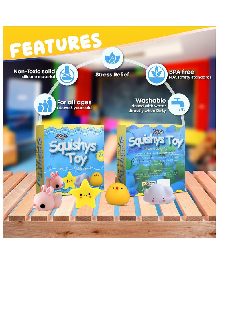 Raxoom 30Pcs Mochi Squishy Toys in Different Shapes | Lightweight | BPA Free | Squeezable | Portable | Washable | For all Ages Stress Relief | Gift Toys - Image 2